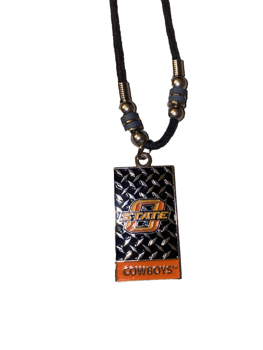 Oklahoma State Cowboys Dog Tag Necklace – 18" Black Cord with Beaded Accents